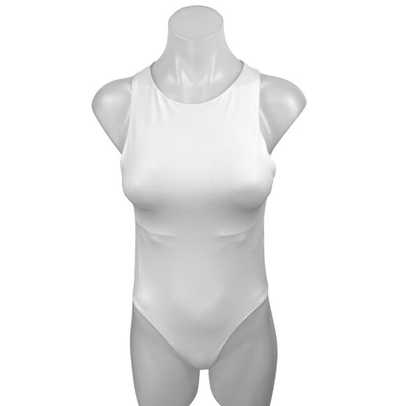 NEW Zara White Sleeveless Racerback High Neck One Piece Bodysuit Tank Top Size M - Picture 1 of 4